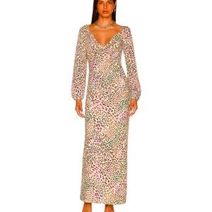 Carolina K Animal Print Cole Neck Long Sleeve Maxi Dress Size S
